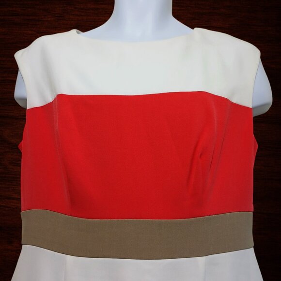 Studio One New York Women’s Coral Cream Colour Block Classy Sheath Dress Size 12 - Picture 4 of 13